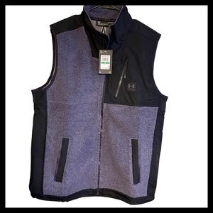 NWT Under Armour Men's Loose Fit Mission Vest Fleece Black Blue L/G